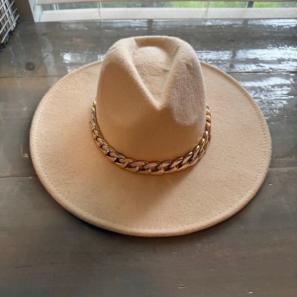 Cream Chain Link Strap Western Fashion Hat - Picture 7 of 9